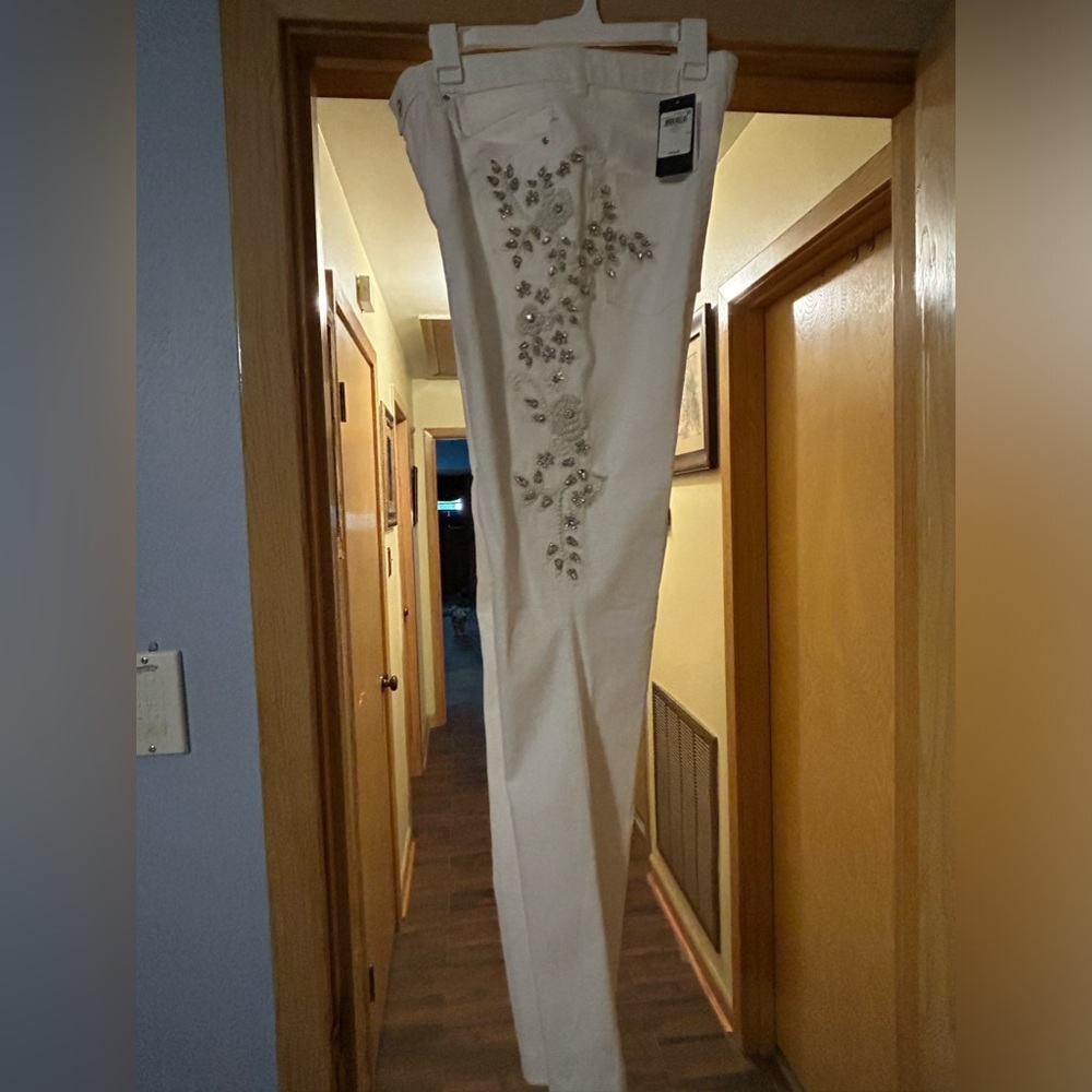Guess Jeans White Rhinestone and Bead Embellishments